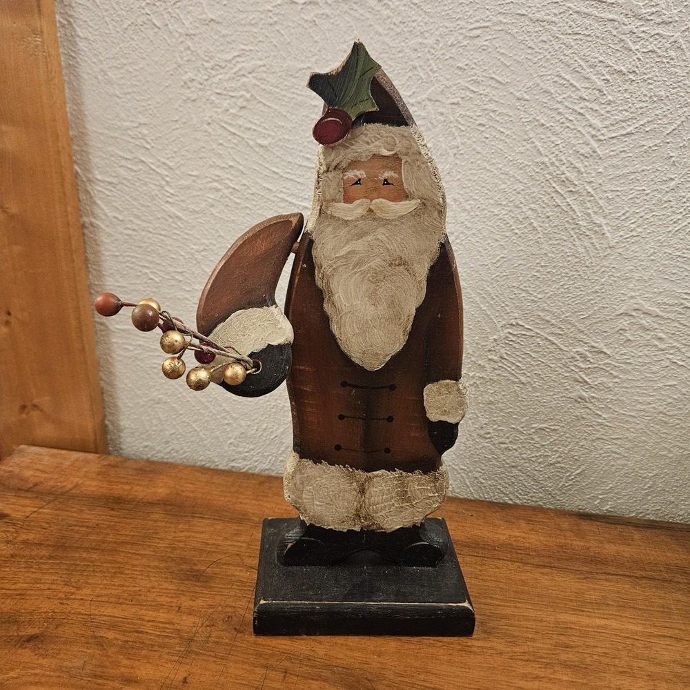 Wood Merry Berry Santa Tabletop 11.5" Tall Hand‎ Painted Christmas Articulated